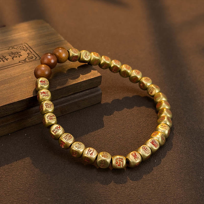 Buddha Stones Kupfer Messing Blitzschlag Jujube Holz Perlen Reichtum Armband - Kupfermessing mit Zinnober (Handgelenkumfang: 18–24 cm) - image 1