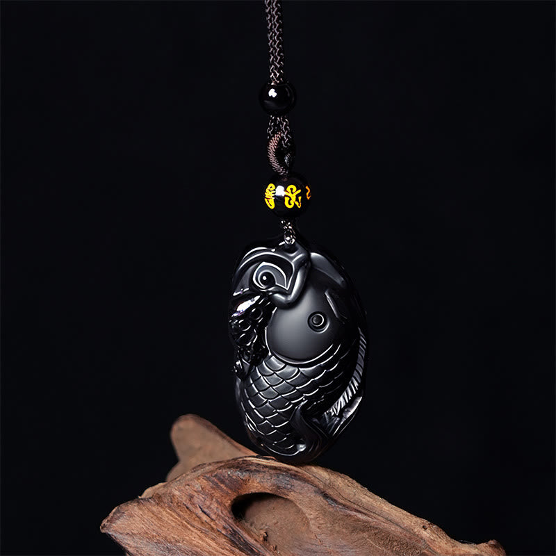 Buddha Stones Natürlicher schwarzer Obsidian Amphioxus Stärke Halskette Anhänger - Schwarzer Obsidian - image 1