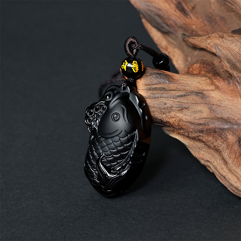 Buddha Stones Natürlicher schwarzer Obsidian Amphioxus Stärke Halskette Anhänger - image 2