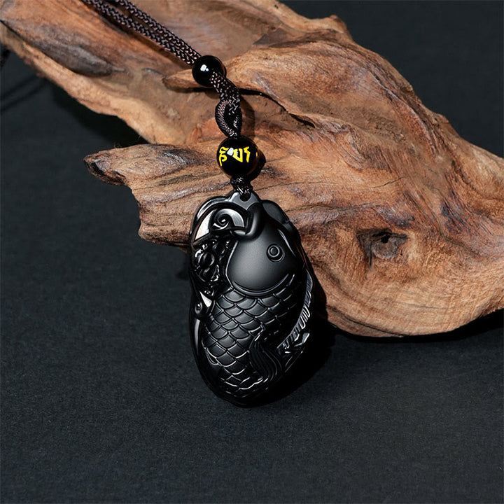 Buddha Stones Natürlicher schwarzer Obsidian Amphioxus Stärke Halskette Anhänger - image 3