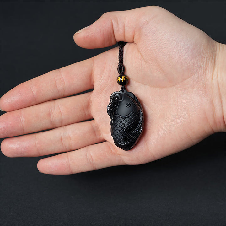 Buddha Stones Natürlicher schwarzer Obsidian Amphioxus Stärke Halskette Anhänger - image 7