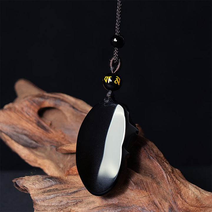Buddha Stones Natürlicher schwarzer Obsidian Amphioxus Stärke Halskette Anhänger - image 5
