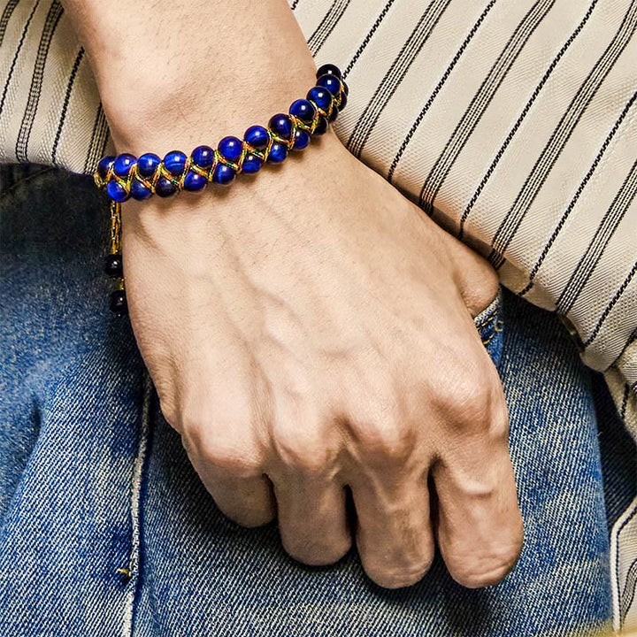 Buddha Stones Natürliches blaues Tigerauge, handgewebtes farbiges Seil, zweireihige Perlen, Balance-Armband - image 4