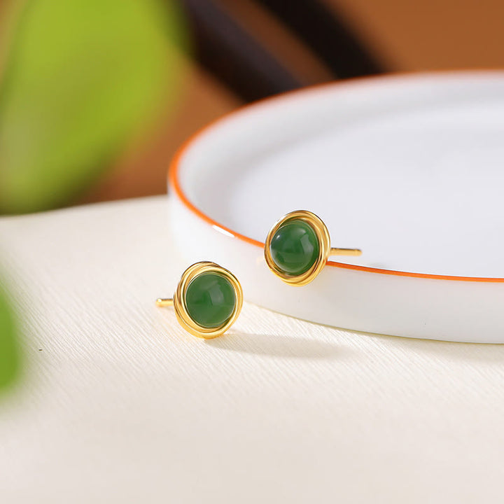 Buddha Stones 925 Sterling Silber Hetian Jade Achat Bernstein Glück Ohrringe  - Jade (925 Sterling Silber Pfosten) - image 1