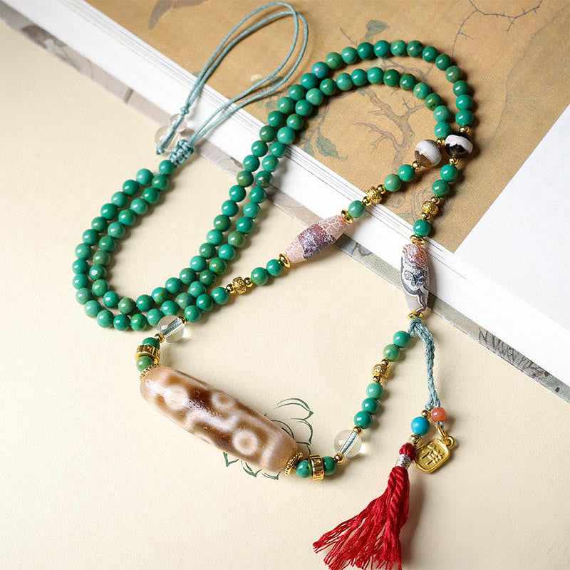 Buddha Stones Tibet Dzi Perle Türkis Perle Kette Schutz Halskette Anhänger - image 2