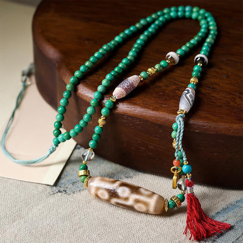 Buddha Stones Tibet Dzi Perle Türkis Perle Kette Schutz Halskette Anhänger - Türkis & Dzi Perle - image 1