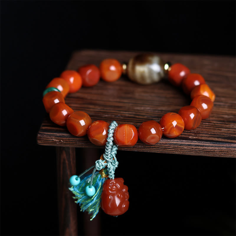 Buddha Stones Natürlicher Südroter Achat Pixiu Dzi Bead Glücksarmband - Südroter Achat & PiXiu (Handgelenkumfang: 15–18 cm) - image 1