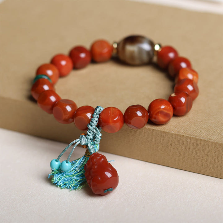 Buddha Stones Natürlicher Südroter Achat Pixiu Dzi Bead Glücksarmband - image 4
