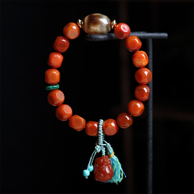 Buddha Stones Natürlicher Südroter Achat Pixiu Dzi Bead Glücksarmband - image 2