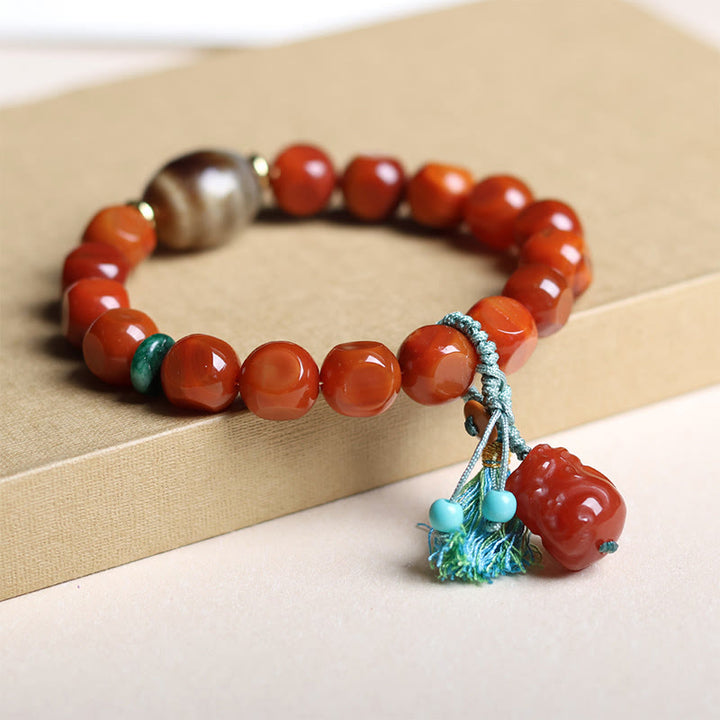 Buddha Stones Natürlicher Südroter Achat Pixiu Dzi Bead Glücksarmband - image 5