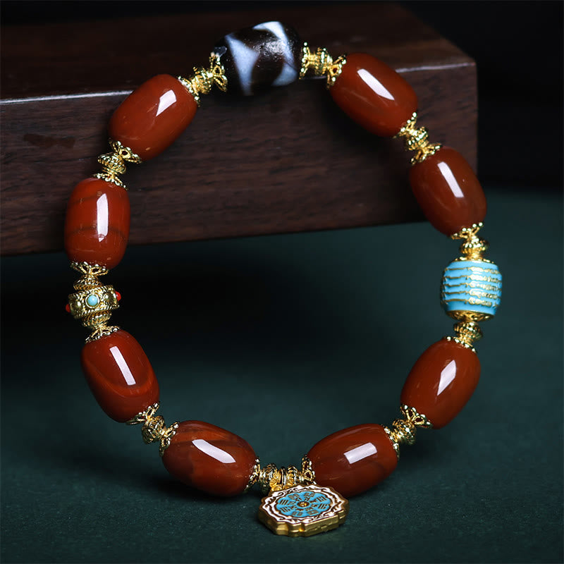Buddha Stones Natürliches Südrotes Achat Bagua Dzi Bead Power Armband - image 2