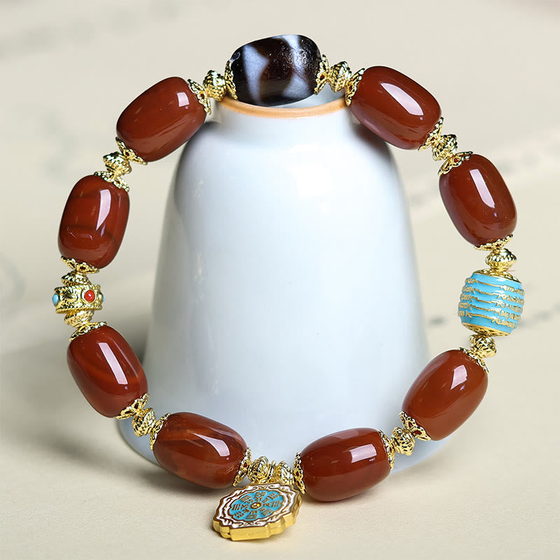 Buddha Stones Natürliches Südrotes Achat Bagua Dzi Bead Power Armband - image 5
