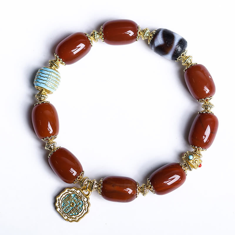 Buddha Stones Natürliches Südrotes Achat Bagua Dzi Bead Power Armband - image 8