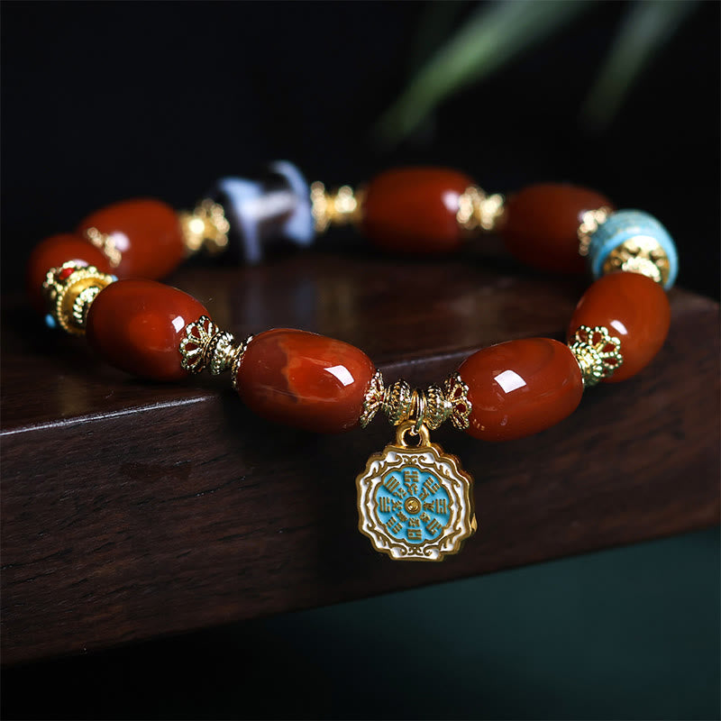 Buddha Stones Natürliches Südrotes Achat Bagua Dzi Bead Power Armband - Südroter Achat & Bagua (Handgelenkumfang: 15–18 cm) - image 1