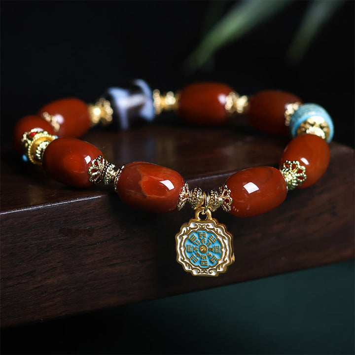 Buddha Stones Natürliches Südrotes Achat Bagua Dzi Bead Power Armband - Südroter Achat & Bagua (Handgelenkumfang: 15–18 cm) - image 1