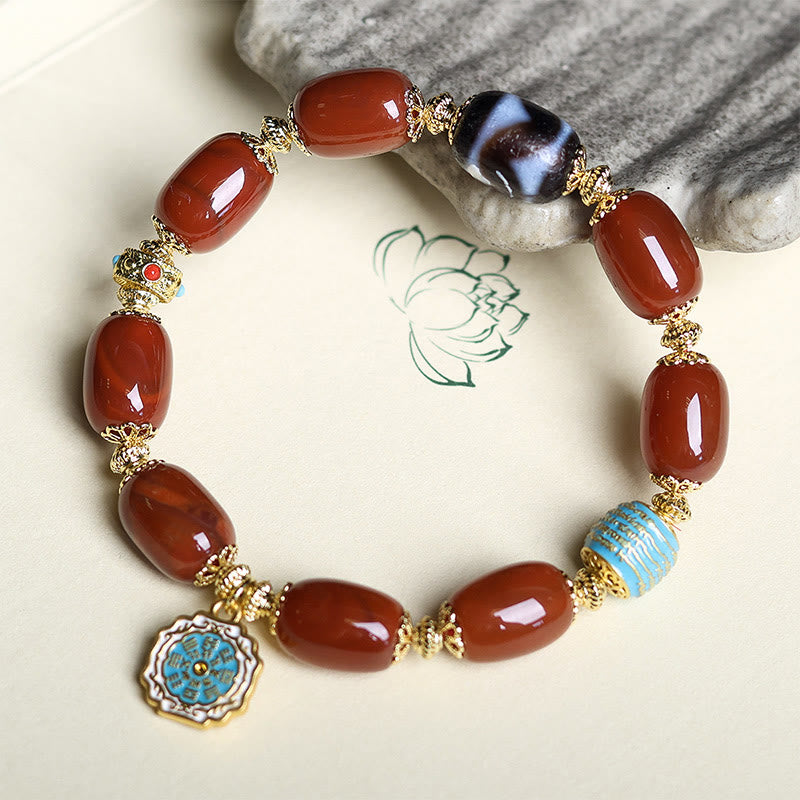Buddha Stones Natürliches Südrotes Achat Bagua Dzi Bead Power Armband - image 3