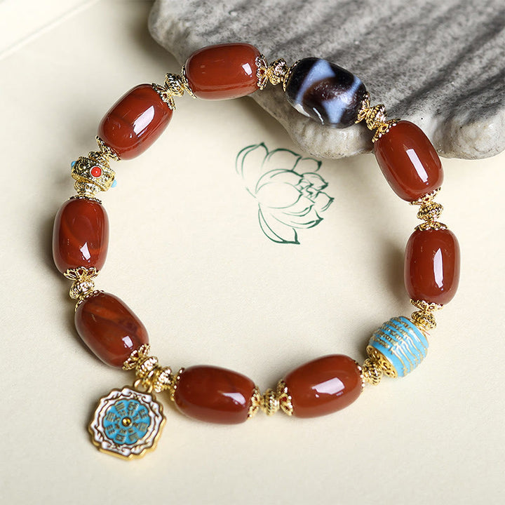 Buddha Stones Natürliches Südrotes Achat Bagua Dzi Bead Power Armband - image 3
