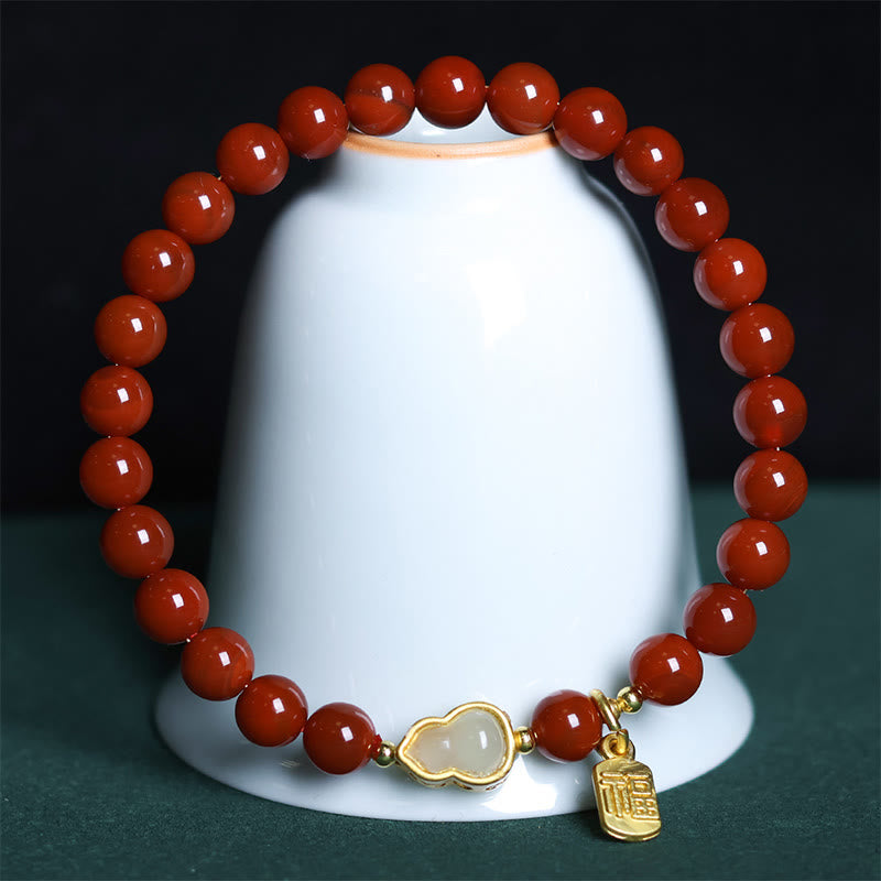 Buddha Stones Natürliche Südrote Achat Hetian Jade Kürbis Positive Armband - Südroter Achat und Jadekürbis (Handgelenkumfang: 15–18 cm) - image 1