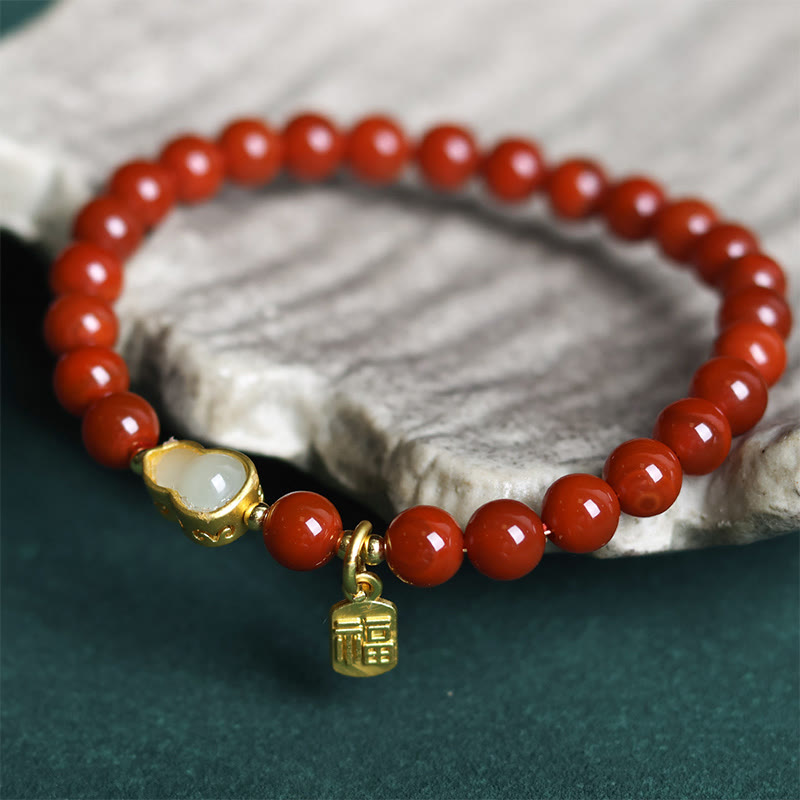 Buddha Stones Natürliche Südrote Achat Hetian Jade Kürbis Positive Armband - image 2