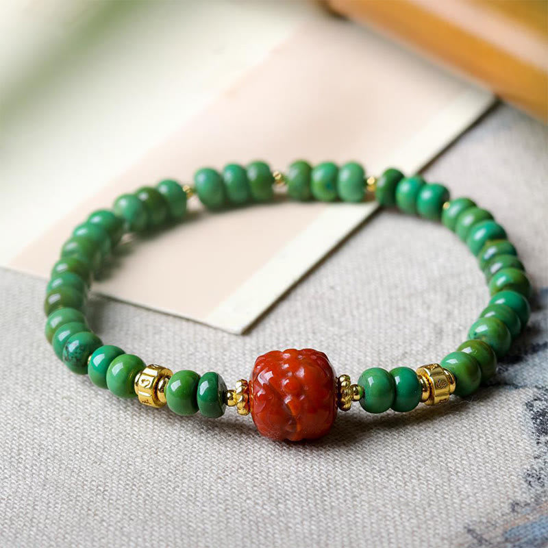 Buddha Stones Tibetische Türkisperlen Südroter Achat Lotus Balance Armband - image 4