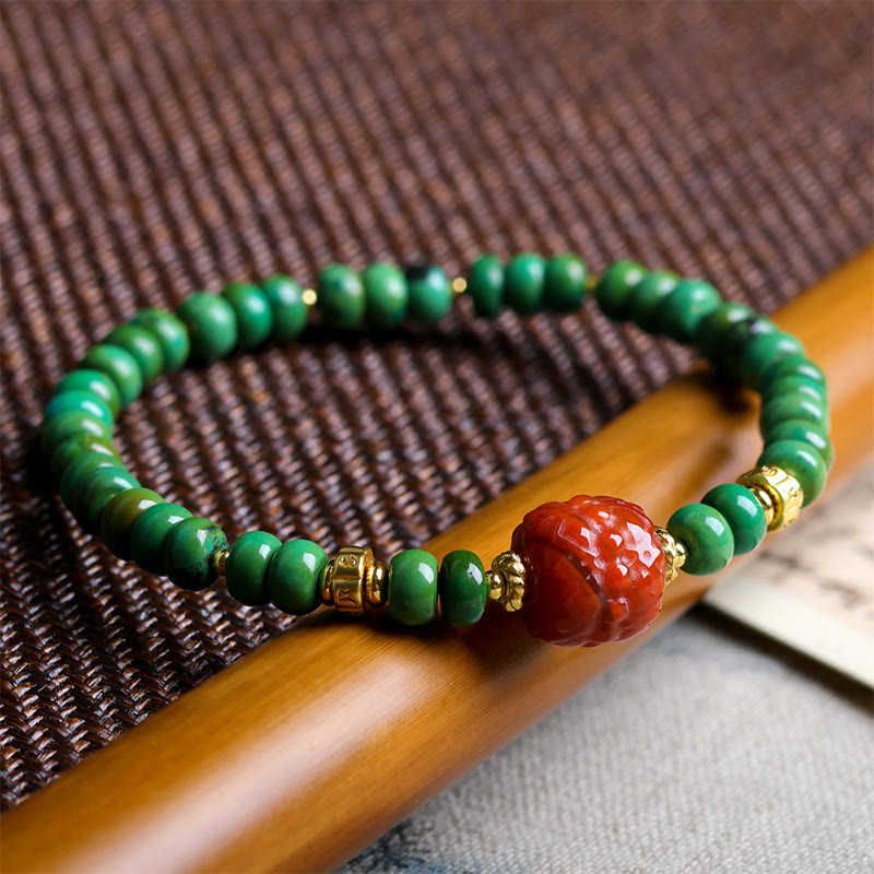 Buddha Stones Tibetische Türkisperlen Südroter Achat Lotus Balance Armband - Türkis & Südroter Achat (Handgelenkumfang: 15–18 cm) - image 1