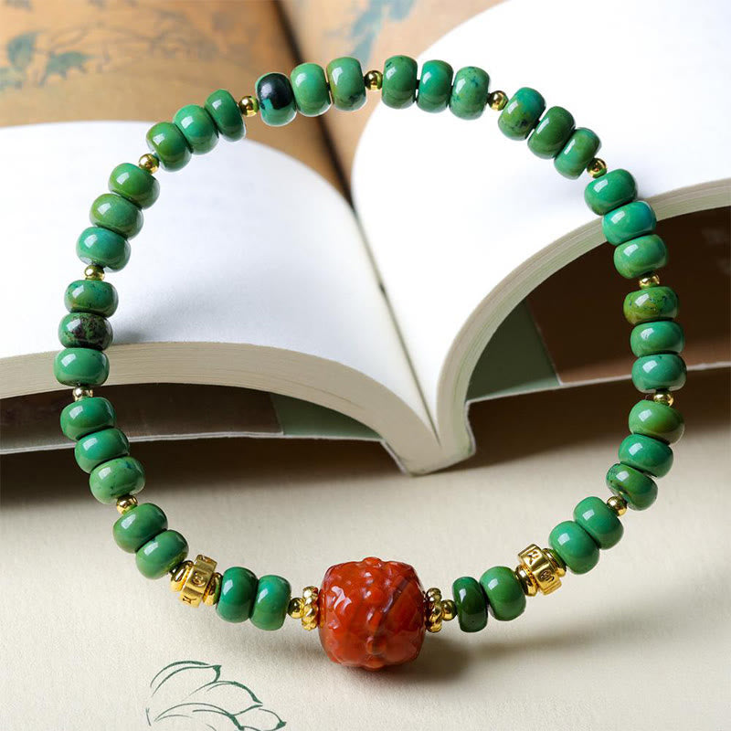 Buddha Stones Tibetische Türkisperlen Südroter Achat Lotus Balance Armband - image 3