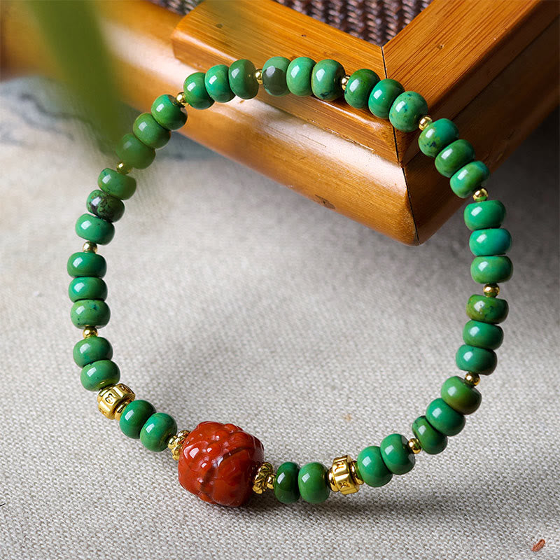 Buddha Stones Tibetische Türkisperlen Südroter Achat Lotus Balance Armband - image 2
