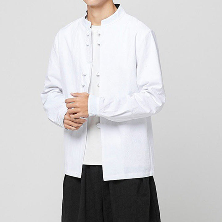 Buddha Stones Herren-Langarmhemd aus Baumwolle mit Froschknopf- und Drachenmuster an den Ärmelbündchen - image 8