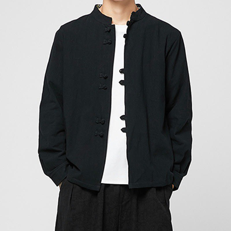 Buddha Stones Herren-Langarmhemd aus Baumwolle mit Froschknopf- und Drachenmuster an den Ärmelbündchen - Schwarz - US/ UK/AU46, EU56 (5XL) - image 13