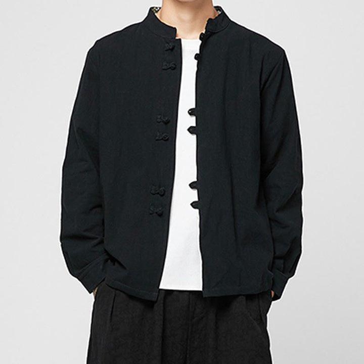 Buddha Stones Herren-Langarmhemd aus Baumwolle mit Froschknopf- und Drachenmuster an den Ärmelbündchen - Schwarz - US/ UK/AU46, EU56 (5XL) - image 13