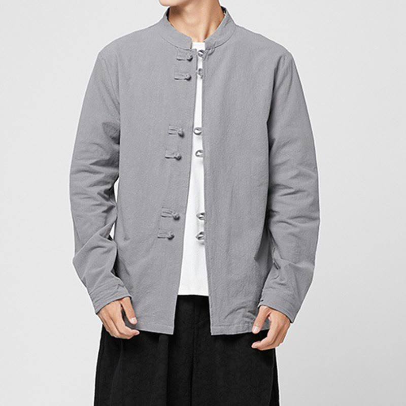 Buddha Stones Herren-Langarmhemd aus Baumwolle mit Froschknopf- und Drachenmuster an den Ärmelbündchen - Dunkelgrau - US/ UK/AU46, EU56 (5XL) - image 19