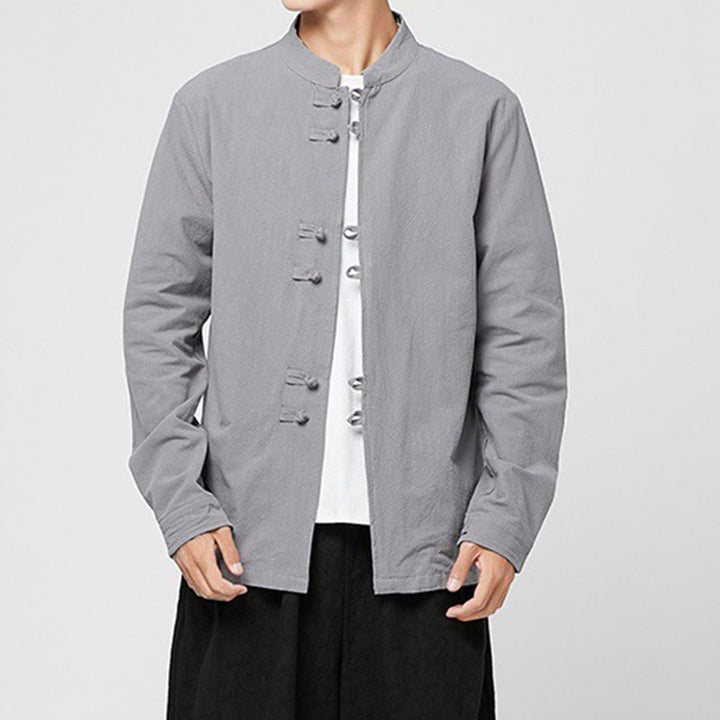 Buddha Stones Herren-Langarmhemd aus Baumwolle mit Froschknopf- und Drachenmuster an den Ärmelbündchen - Dunkelgrau - US/ UK/AU46, EU56 (5XL) - image 19