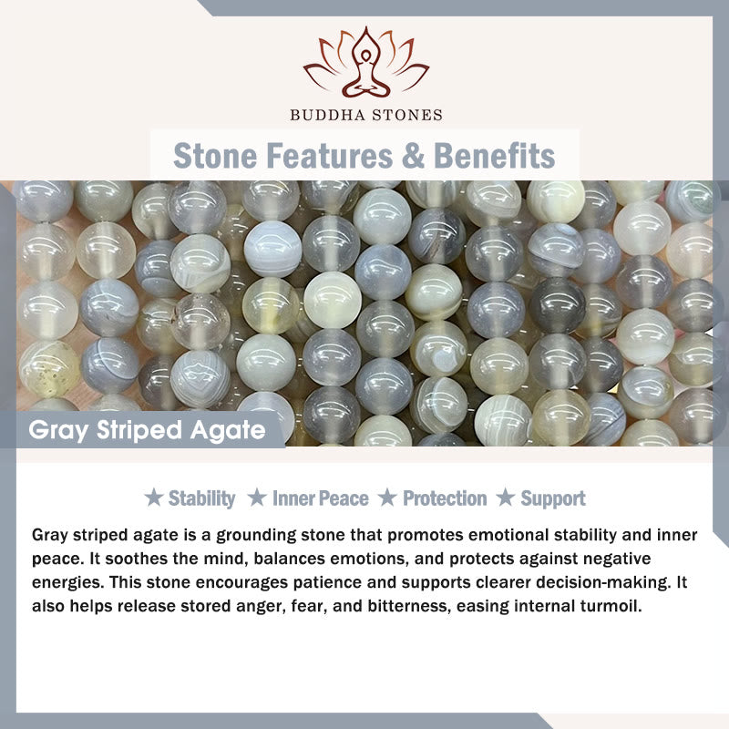 Buddha Stones Ragdoll-Katze, grau gestreiftes Achat-Chalcedon-Stützarmband - image 8