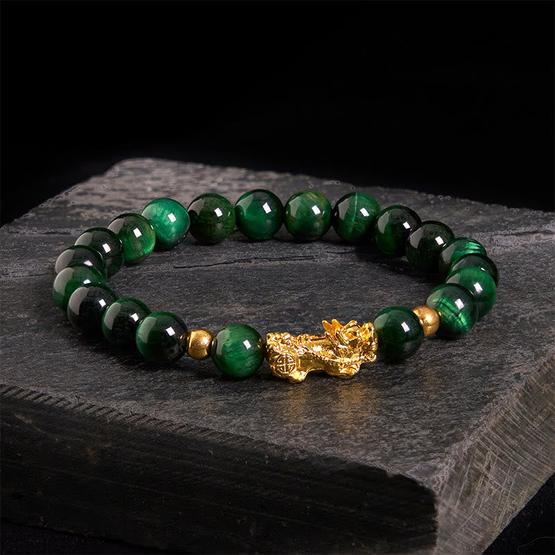 Buddha Stones, verschiedene Farben, Tigerauge-Perlen, Pixiu-Armband für Reichtum und Mut - Grünes Tigerauge (Handgelenkumfang: 17–19 cm) - image 21