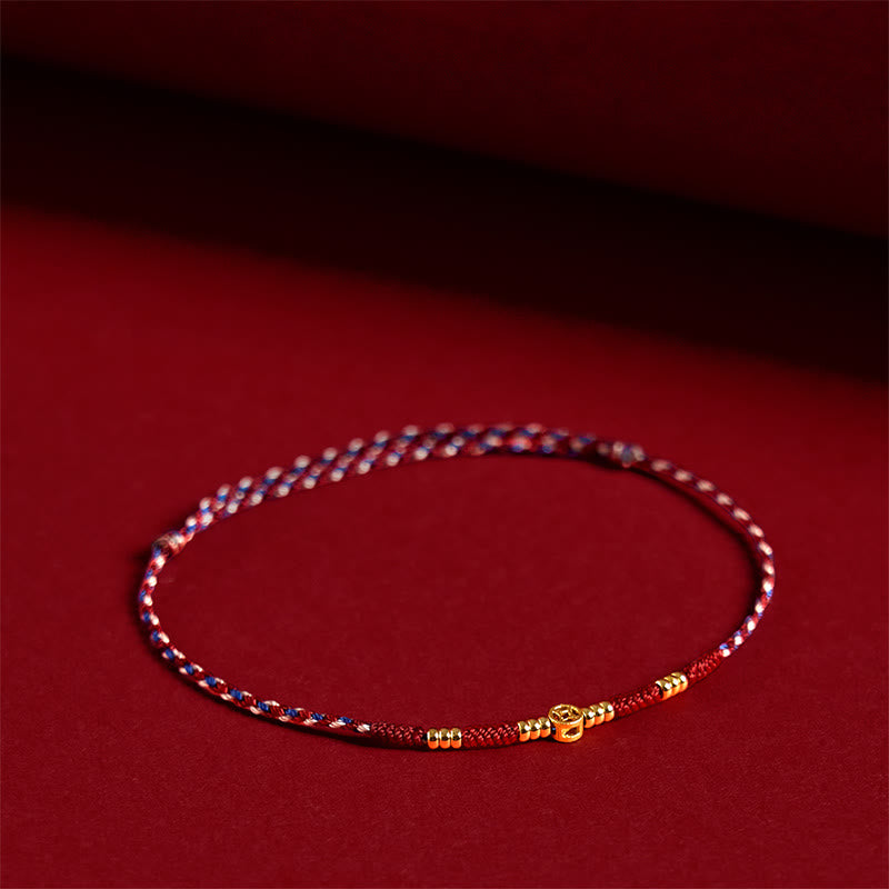 Buddha Stones Handgemachtes geflochtenes rotes Band Kupfermünzen Glücksarmband - Rotes Seil (Handgelenkumfang: 15–17 cm) - image 1