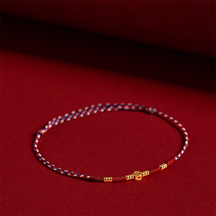 Buddha Stones Handgemachtes geflochtenes rotes Band Kupfermünzen Glücksarmband - Rotes Seil (Handgelenkumfang: 15–17 cm) - image 1