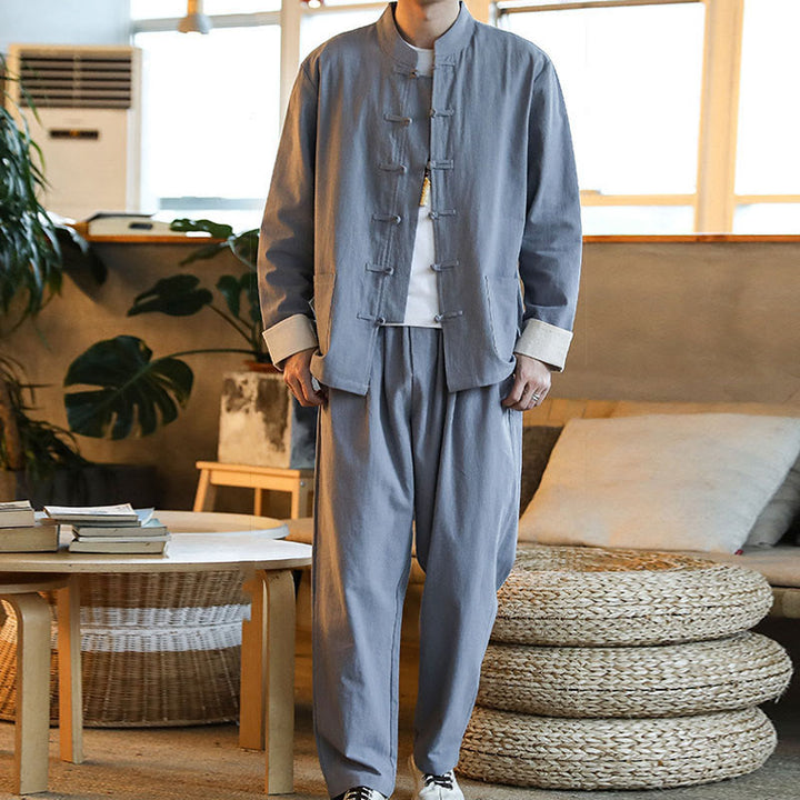 Buddha Stones 2-teiliger Zen-Tang-Anzug für Herren mit Froschknöpfen, langärmeligem Hemd und Hose, mit Taschen - image 7