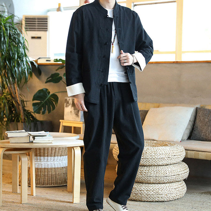 Buddha Stones 2-teiliger Zen-Tang-Anzug für Herren mit Froschknöpfen, langärmeligem Hemd und Hose, mit Taschen - image 18