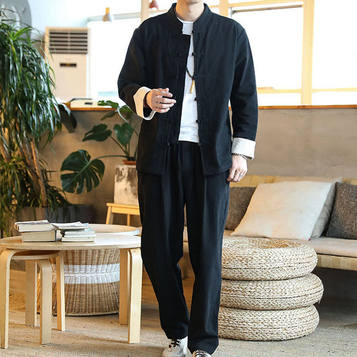 Buddha Stones 2-teiliger Zen-Tang-Anzug für Herren mit Froschknöpfen, langärmeligem Hemd und Hose, mit Taschen - image 16