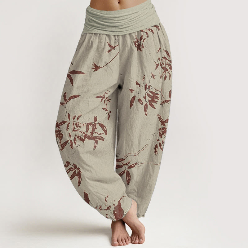 Buddha Stones Damen-Haremshose aus reiner Baumwolle mit Zweigmuster und elastischer Taille - image 1