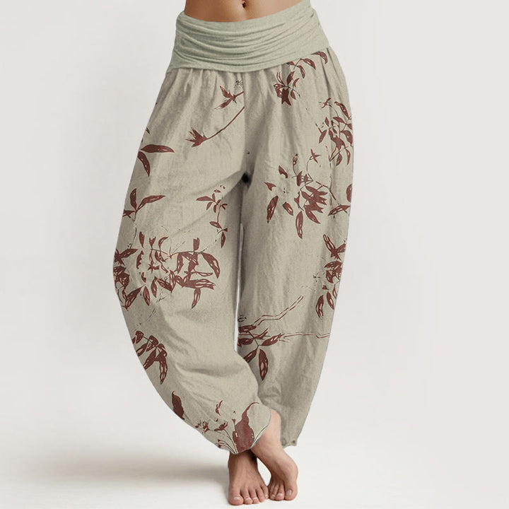 Buddha Stones Damen-Haremshose aus reiner Baumwolle mit Zweigmuster und elastischer Taille - image 1