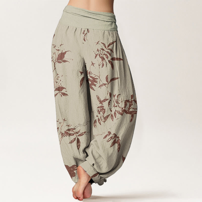 Buddha Stones Damen-Haremshose aus reiner Baumwolle mit Zweigmuster und elastischer Taille - image 3