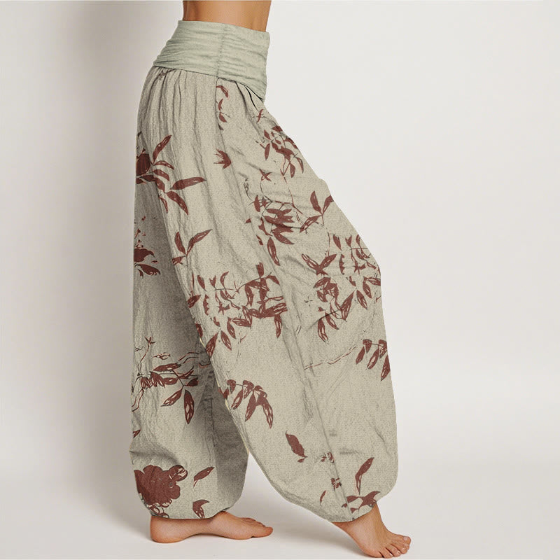 Buddha Stones Damen-Haremshose aus reiner Baumwolle mit Zweigmuster und elastischer Taille - image 1