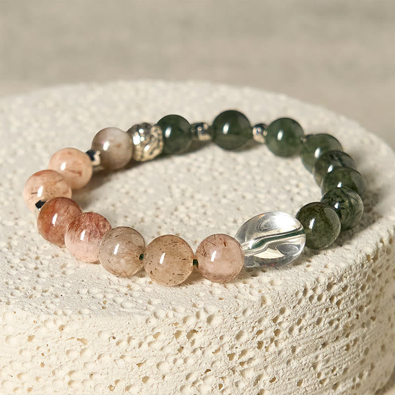 Buddha Stones Armband aus natürlichem grünem Rutilquarz, Super Seven-Kristall, Reichtum - image 2