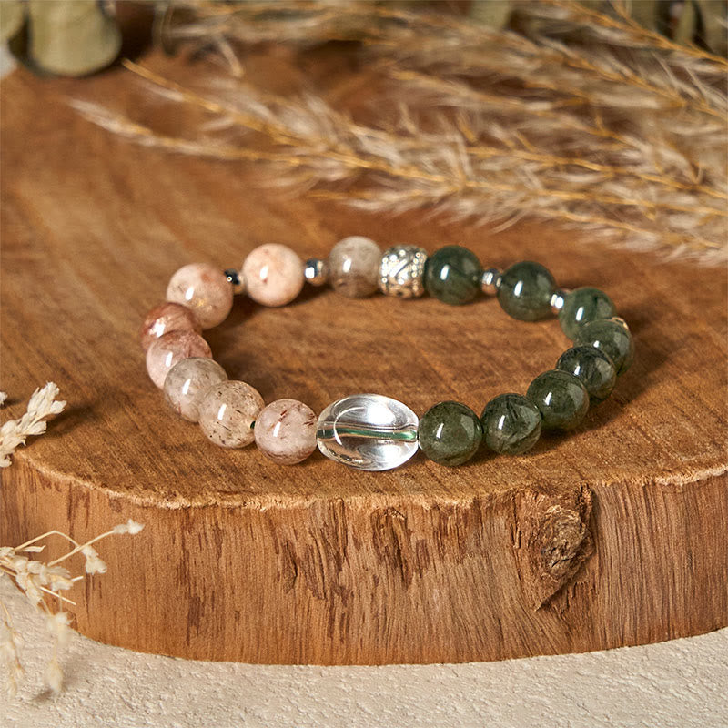 Buddha Stones Armband aus natürlichem grünem Rutilquarz, Super Seven-Kristall, Reichtum - Grüner Rutilquarz (Handgelenkumfang: 14–16 cm) - image 1