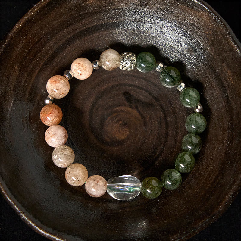 Buddha Stones Armband aus natürlichem grünem Rutilquarz, Super Seven-Kristall, Reichtum - image 3