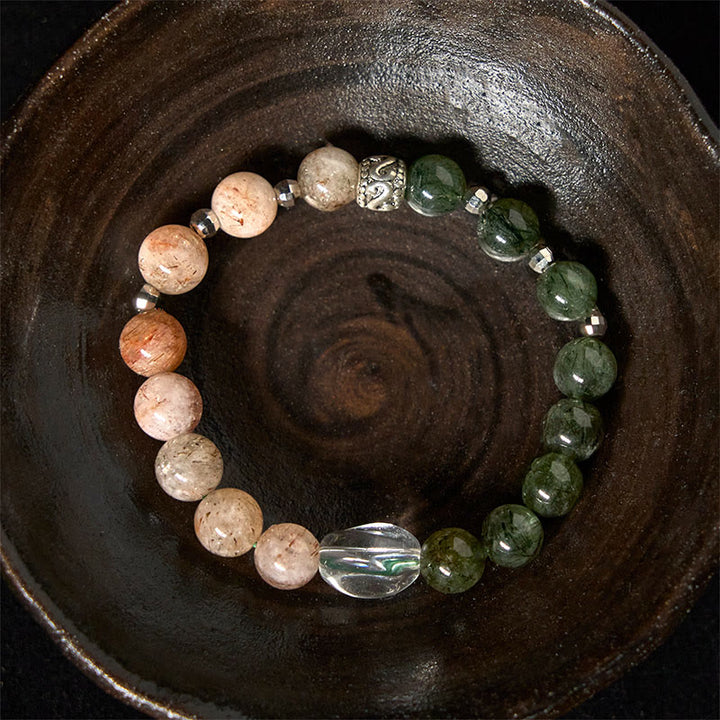 Buddha Stones Armband aus natürlichem grünem Rutilquarz, Super Seven-Kristall, Reichtum - image 3