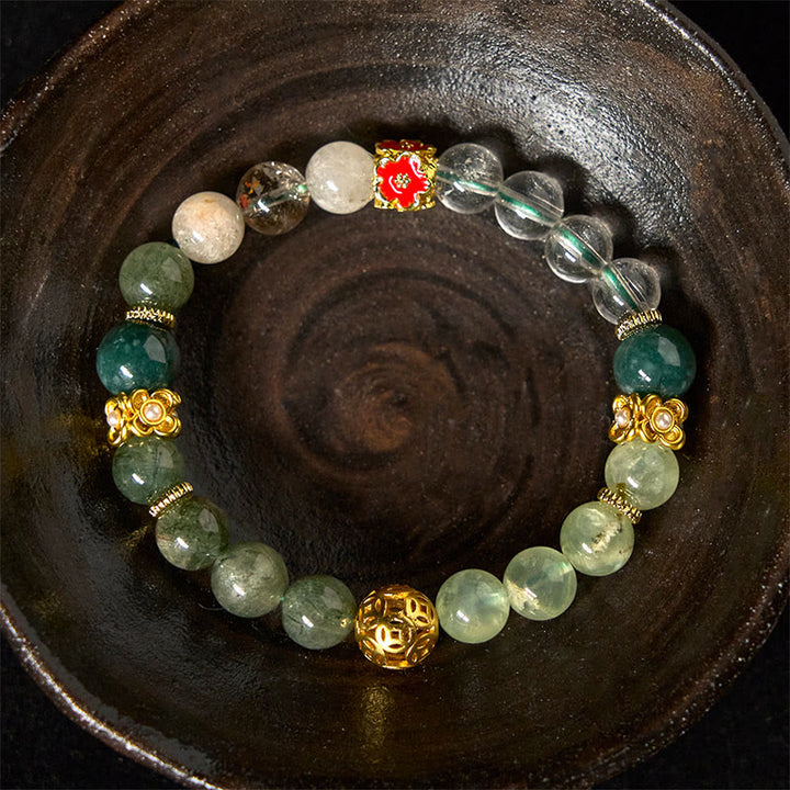 Buddha Stones Natürliches grünes Phantomweiß-Kristall-Jade-Perlen-Glücksarmband - image 4