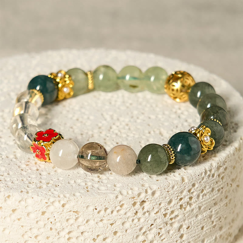 Buddha Stones Natürliches grünes Phantomweiß-Kristall-Jade-Perlen-Glücksarmband - Grünes Phantom (Handgelenkumfang: 14–16 cm) - image 1