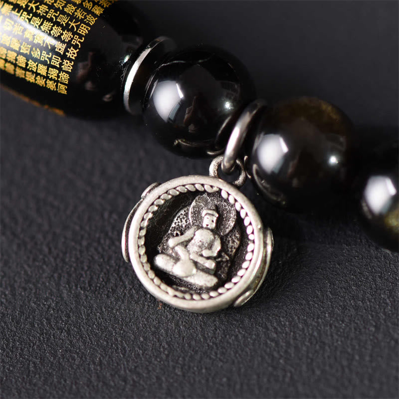 Buddha Stones Tibetisches grünes Sandelholz Goldglanz Obsidian Balance Peace Doppelwickelarmband - image 12